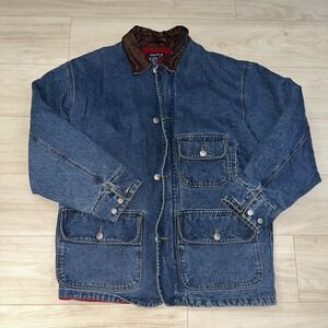 Vintage 90s Nautica Denim Jacket Lined Barn Chore Coat Size XL Workwear Baggy
